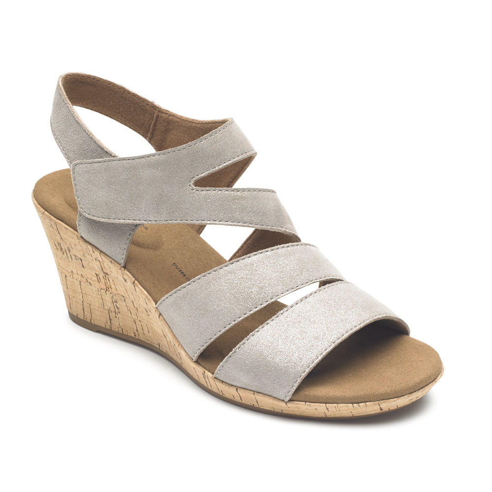 Sandalias Rockport Mujer Mexico - Briah Strappy Wedge Comfort Grises - CEODI8345